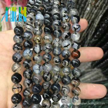 Wholesale Natural Black White Spider Agate Round Loose Beads Gemstones 15''